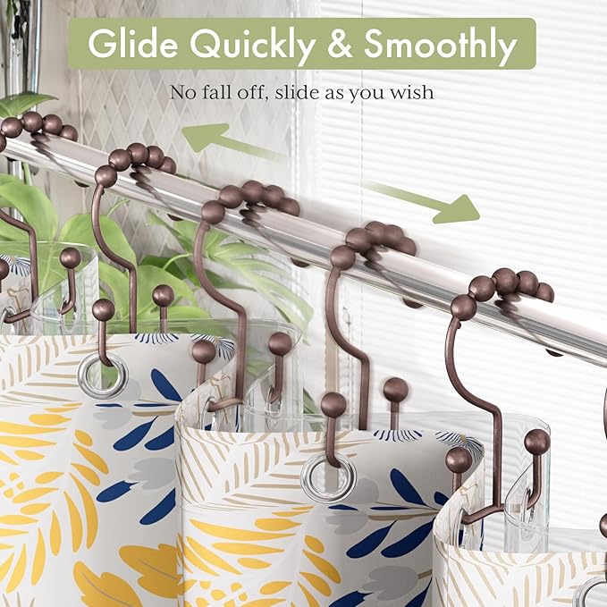 Amazer Shower Curtain Rings, Stainless Steel Shower Curtain Hooks Rings, 12 Pcs Double Glide Shower Rings for Bathroom Shower Curtain Rods Dual Rust-Resistant Shower Hooks, Bronze