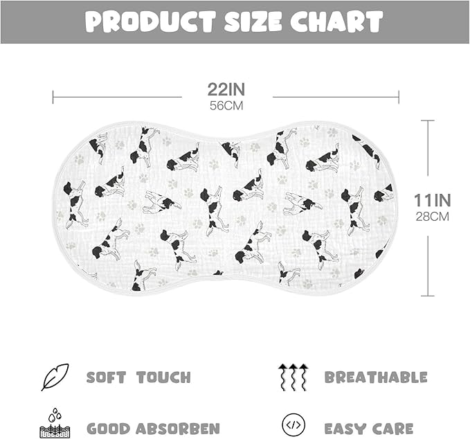 Qinllo 4 Pack Muslin Burp Cloths Stabyhoun Dogs White Cotton Baby Burp Cloths Ultra Soft Burping Cloth Absorbent Spit Up Rags for Newborn Baby Boys Girls 22x11 Inch