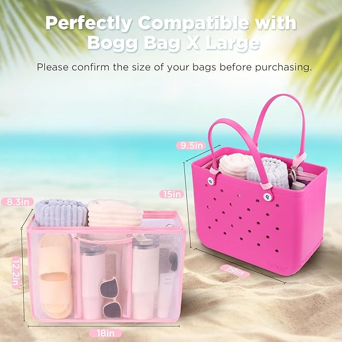 OUTXE Beach Bag Organizer Compatible with X Large Bogg Bag Accessories Inserts, Lightweight Mesh Insert Divider Pouch for Original XL Bogg Bags, Beach Tote Bags Insert for Organizing