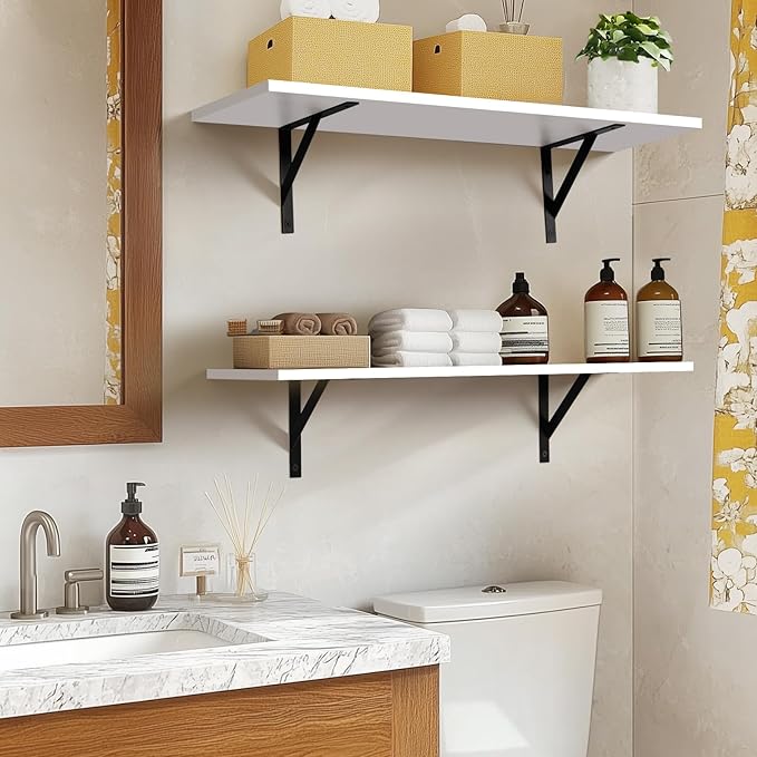 Heavy Duty Long Wall Shelves Set of 2, Floating Shelves Wall Mounted with Industrial Brackets, 40lbs Capacity Shelves for Laundry Room, Kitchen, Bathroom, Living Room (31.5"*8",White)