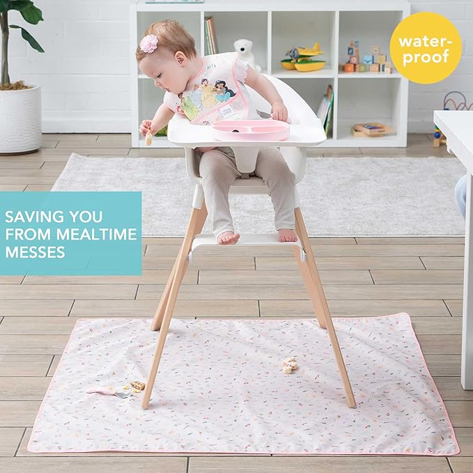 Bumkins Disney Baby Splat Mat for Under High Chair, Babies Toddlers Eating Mess Mat, Waterproof Reusable Cloth for Arts and Crafts, Playtime Mat for Kids, Floor or Table 42inx42in, Princess Magic Pink