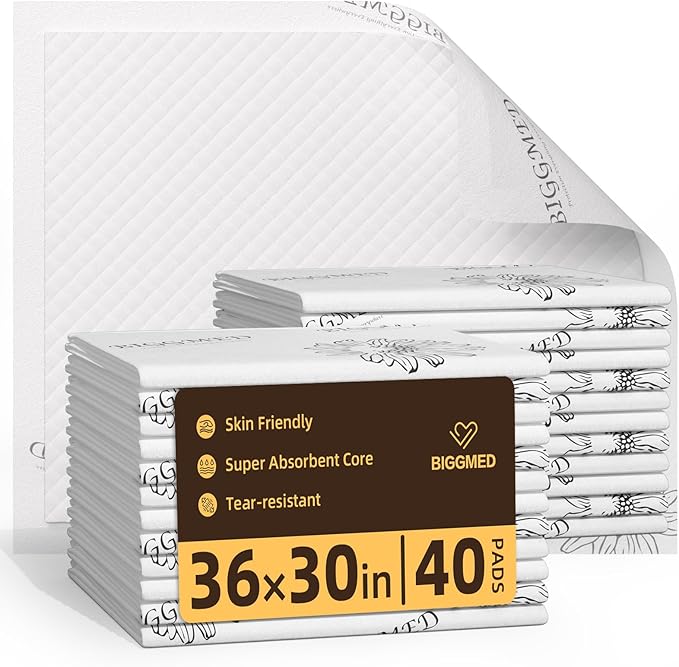 Heavy Duty Incontinence Underpads 36" x 30" 40 Count, Ultra Absorbent Disposable Bed Pads 110 Gram Tear-Resistant Chucks Pads for Adults, Kids, Elderly and Home Care