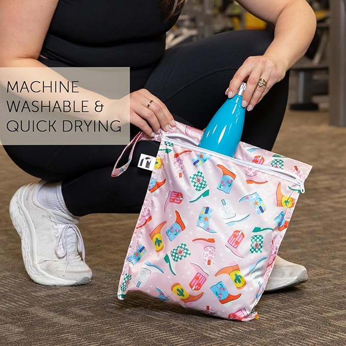Bumkins Roamio - Waterproof Wet Bag - For Baby, Travel, Swim Suit, Cloth Diapers, Pump Parts, Pool, Gym, Toiletry, Strap to Stroller - Reusable & Easy to Clean - 2pk Cowgirl Boots