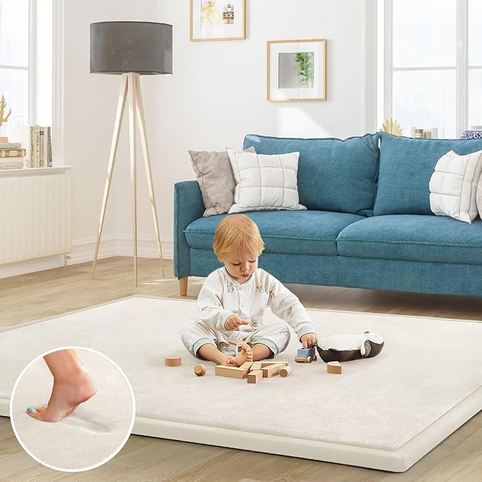Baby Play Mat for Floor Nursery Rug Muscle Mat Area Rug Playroom Rug 74"x50" Playpen Mat Memory Foam 1.3" Thick Crawling Mat for Babies,Toddlers, Infants, Kids,Cream