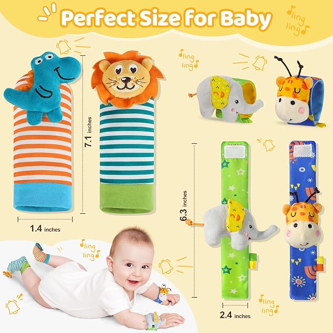 URMYWO Wrist Rattles for Baby - Rattle Socks - Foot Finder Set - Baby Toys for 0-12 Months Infant - Newborn Essentials - Early Learning Sensery Toys for Boys and Girls as Shower Gifts Stocking Stuffer