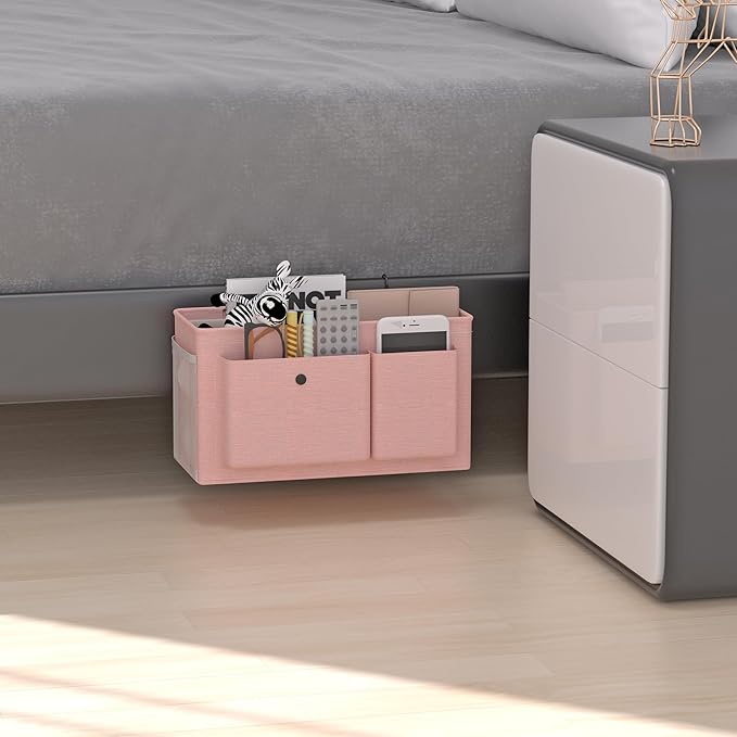 Edudif Bedside Caddy Bedside Organizer with Fixed Straps & Water Bottle Holder, Bunk Bed Caddy ideal for Home, Dorm, Hospital, Crib, Versatile Bedside Storage Solution (Pink 2pcs)