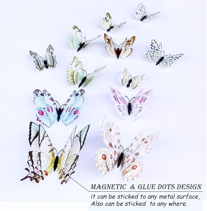 OPSEAM Butterfly Wall Decor 24/48 PCS, 3D Butterflies Stickers for Party Decorations with Magnets (White, 48)
