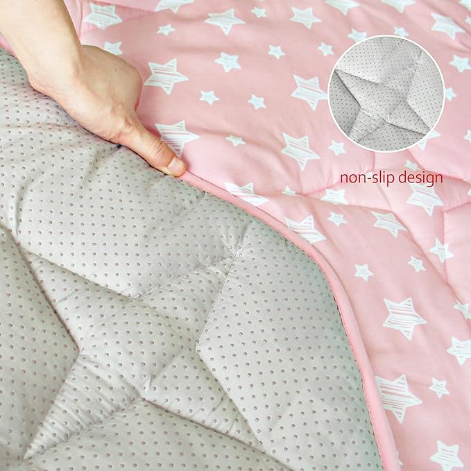 Octagon Playpen Mat Pink for Girls, Non Slip Baby Playpen Mattress Mat Fits 8 Panel Regalo Extra Large Portable Play Yard, Pink Star Print Playard Pad for Girls