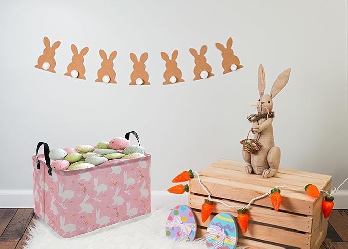 KUNRO Bunny Easter Basket Storage Basket Gift Shelf Basket Storage Bin, Nursery Basket Organizer Box for With Handles for Room Deco