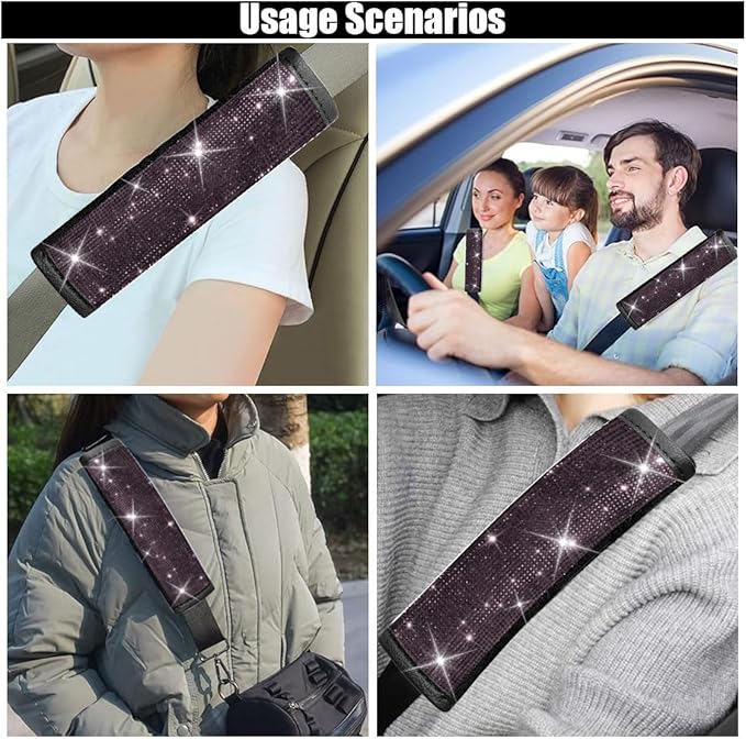 2PCS Bling Car Seat Belt Shoulder Pads, Bling Rhinestones Seat Belt Covers for Women, Car Seatbelt Strap Pad with Crystal Diamond, Car Interior Accessories for Car SUV (Pinnk Diamond)