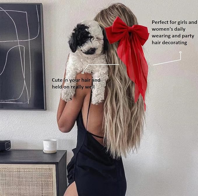 Hair Bows for Women Girls 8 PCS Hair Ribbon Bow Hair Clips with Long Tails Vintage Hair Accessories for Women