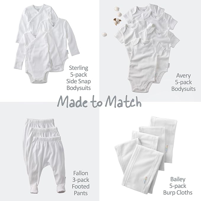 Butterblu Bailey 5-Pack Burp Cloths 100% Organic Cotton Knit for Newborn & Baby Boys & Girls, White, One Size