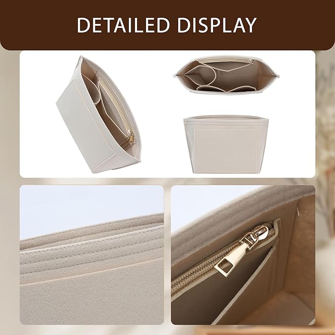 Premium Felt Purse Organizer Insert for Longchamp Le Pliage, Zipper Long Champ Bag Organizer Insert with Cup Holder, 9 Compartments
