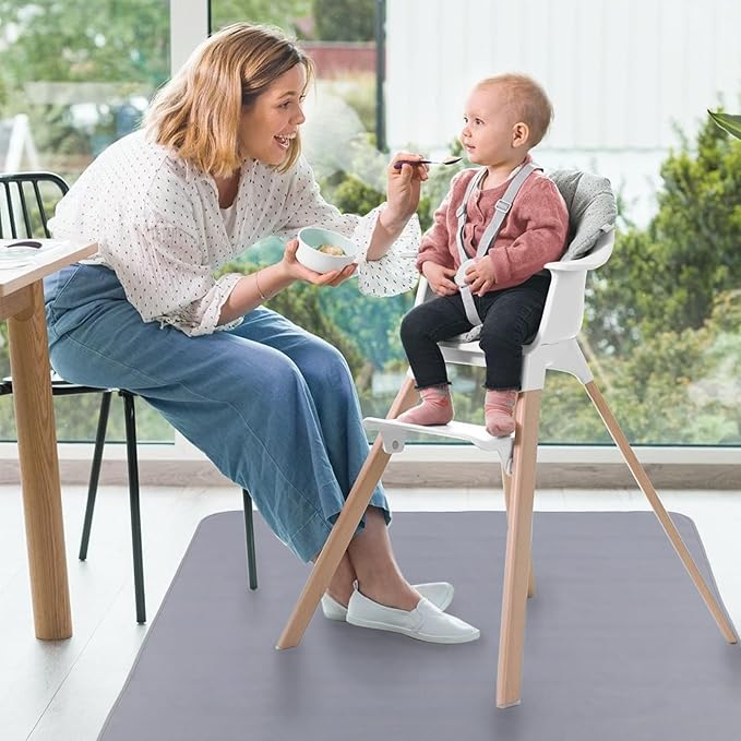 DFHY Splat Mat for Under High Chair/Arts/Crafts/Outdoor Picnic Mat, Washable Baby Spill Mat Waterproof Anti-Slip Floor Splash Mat, 51"x 51"Portable Baby Play Mat and Table Cloth-Light Grey