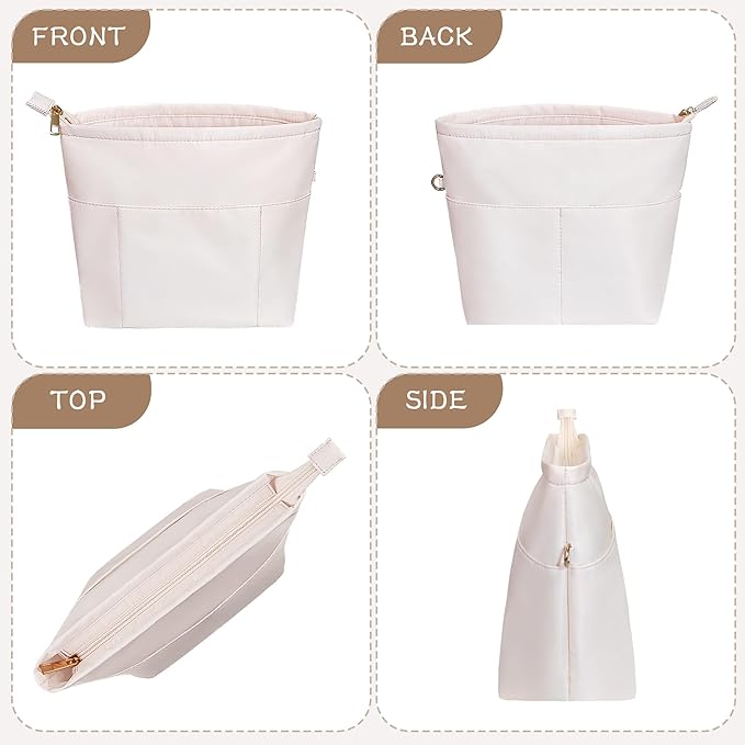 Vercord Purse Insert Organizers for Petite Tote Bag Organizer Insert Inside Handbag Shaper with Zipper Beige