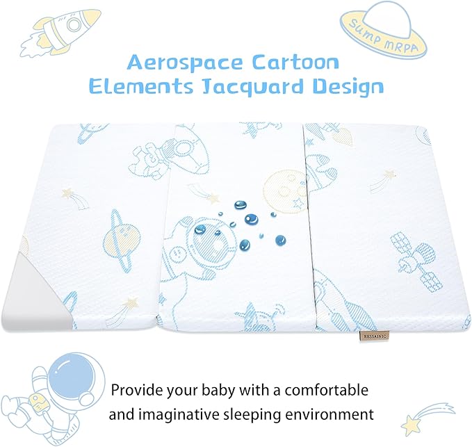 Pack and Play Mattress Pad, Trifold Portable Crib Pack N Play Mattresses, 38" x 26" x 1.5" Jacquard Playpen Mattress for Travel Soft Breathable Play Yard Mattress with Washable Cover