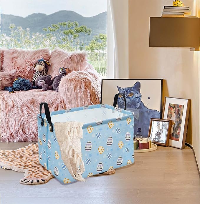 KUNRO Bunny Easter Basket Storage Basket Gift Shelf Basket Storage Bin, Nursery Basket Organizer Box for With Handles for Room Deco