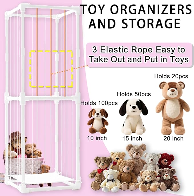 INFTOYCO Large Stuffed Animal Storage Zoo Cage Holder, Upgradation PVC Stuffed Animal Storage Organizer, Space Saving Plush Toys Zoo Holder, for Kidroom Playroom, White