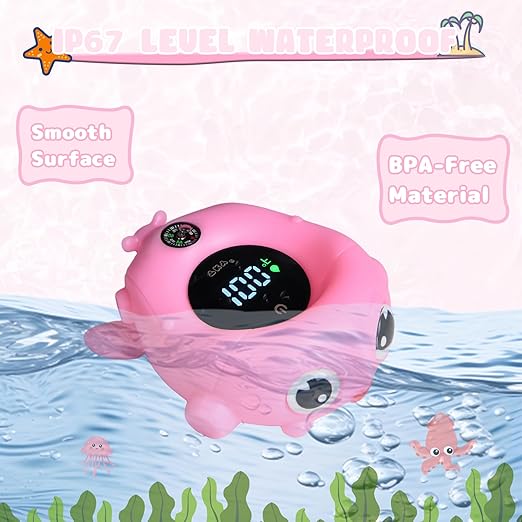 Baby Bath Thermometer with Floating Toys - Digital Water & Room Temperature Monitor, Rechargeable Thermometer with Alerts for Newborn Bath Essentials, Infant Safety