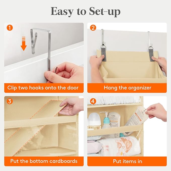 Lifewit 1 Pack Over the Door Organizer, Clear Window Hanging Storage with 4 Mesh Side Pockets, Anti Tilt 40 lbs Load Behind Door for Pantry, Nursery, Bathroom, Bedroom, Dorm, 6 Section, Beige