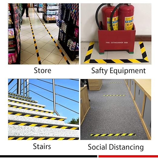 APT Premium Durable Black & Yellow Striped Safety Marking Tape (42 Rolls of 2" x 99Ft) Hazard Caution& Warning, Social Distancing, Warehouse & Gym Floor