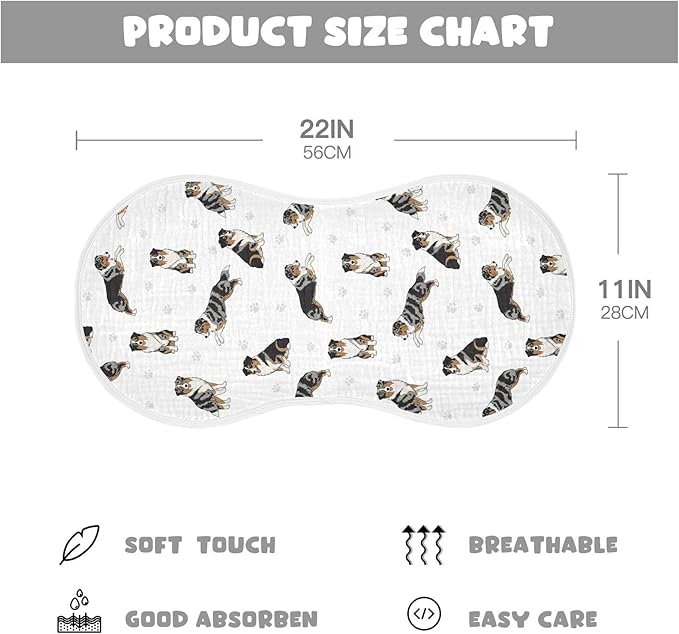 Qinllo 2 Pack Muslin Burp Cloths Bernedoodle Dogs Paw White Cotton Baby Burp Cloths Ultra Soft Burping Cloth Absorbent Spit Up Rags for Newborn Boys Girls 22x11 Inch