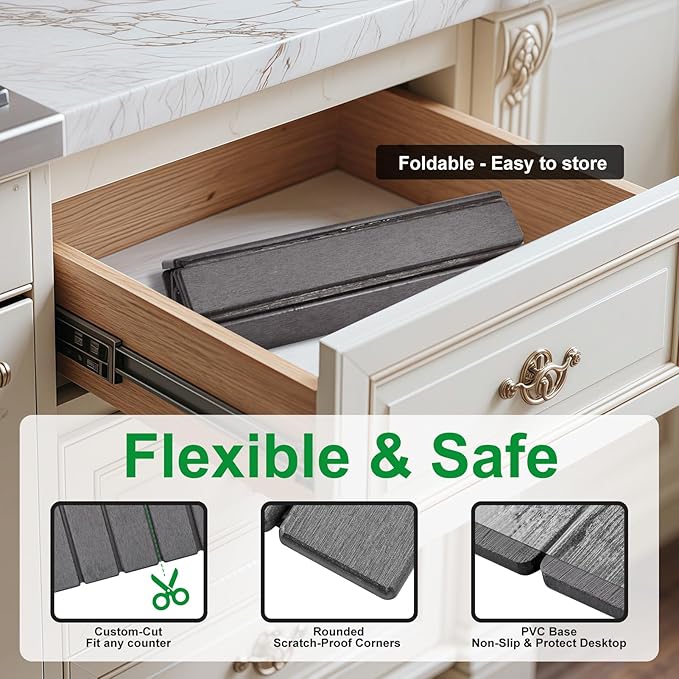 Stone Drying Mat for Kitchen Counter Large, Foldable Quick Dry Diatomaceous Earth Mat for Dishes Bottles Cups, Absorbent Collapsible Stone Dish Drying Mat for Countertop Bathroom 23" x 15.3"