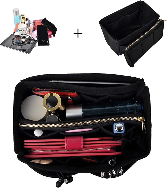 Vercord Felt Organizer Insert For Purse Handbag Tote Bag In Bag Inside Shaper Divider Neo Black Small