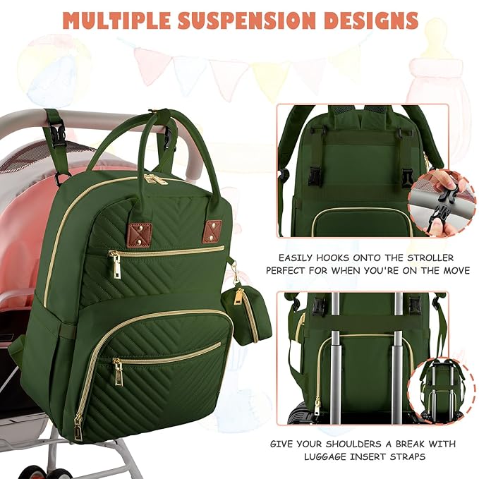 Tenot Baby Diaper Bag Backpack, Travel Diaper Bags for Girl Boy Large Capacity Baby Bag Backpack for Women Army Green
