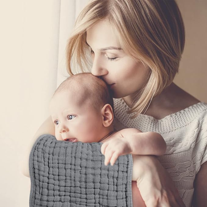 Looxii Muslin Burp Cloths 100% Cotton Muslin Cloths Large 20''x10'' Extra Soft and Absorbent 6 Pack Baby Burping Cloth for Boys and Girls (Grey)