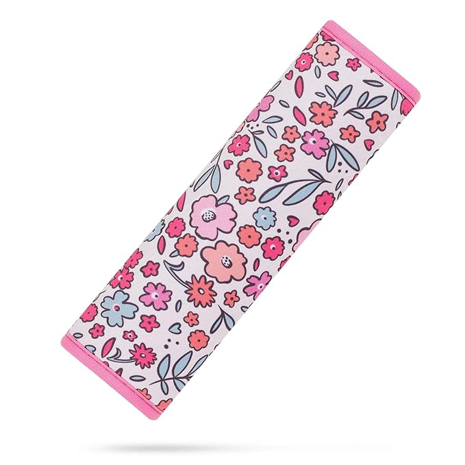 YR Seat Belt Cover for Kids, Soft Comfort Seat Belt Cushion for Children, Cute Cartoon Pattern Car Seat Belt Pads Cover for Girls and Boys, 1 Pack (Pink Floral)