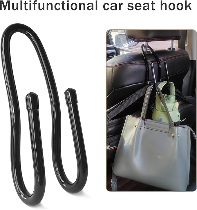 RUZUO Adjustable Car Seat Headrest Hook 4 Pack Car Storage Organizer Headrest Hanger Holder Hooks for Bags Purses Jackets Sweaters Hats Umbrella, Seat Hooks for Vehicle