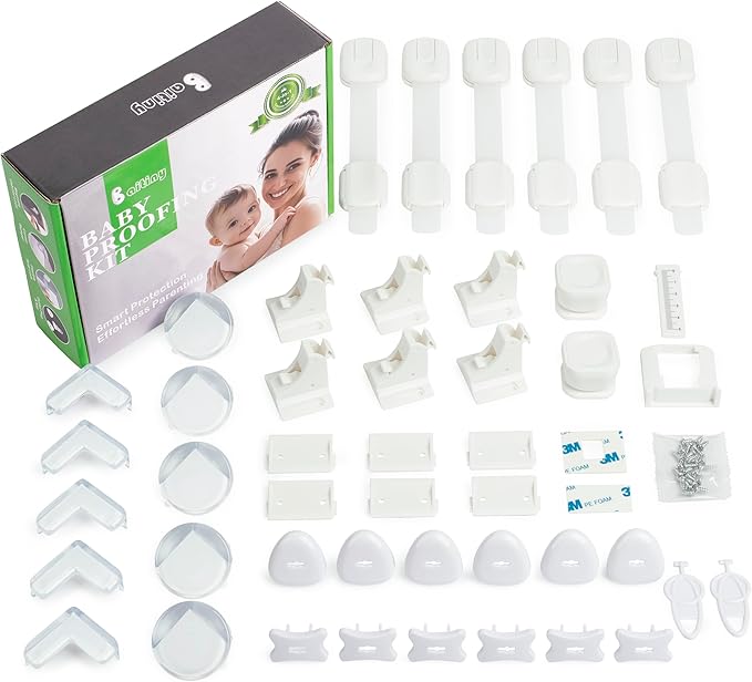 Baitiny Baby Proof Kit, 44 Packs Child Safety Essentials Set - Invisible Magnetic Cabinet Locks, Corner Guards, Outlet Covers - All-in-one Super Value Baby Proofing Kit