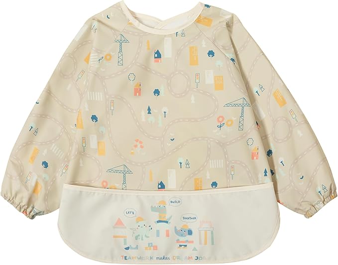 Little Dimsum Mess-Proof Baby Bibs|Infant Toddler Long Sleeve Waterproof Feeding Smock|Catching Food & Wipe Clean