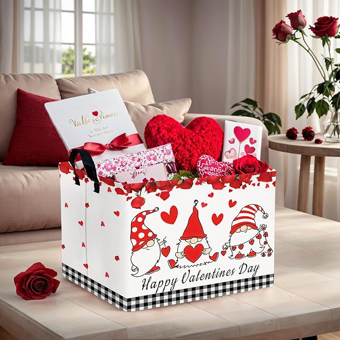 ASKETAM Valentine's Day Basket for Gifts Empty Cute Heart Large Gift Basket Decorative Storage Bin for Kid and Baby Room Décor (Dwarf Elf Love)