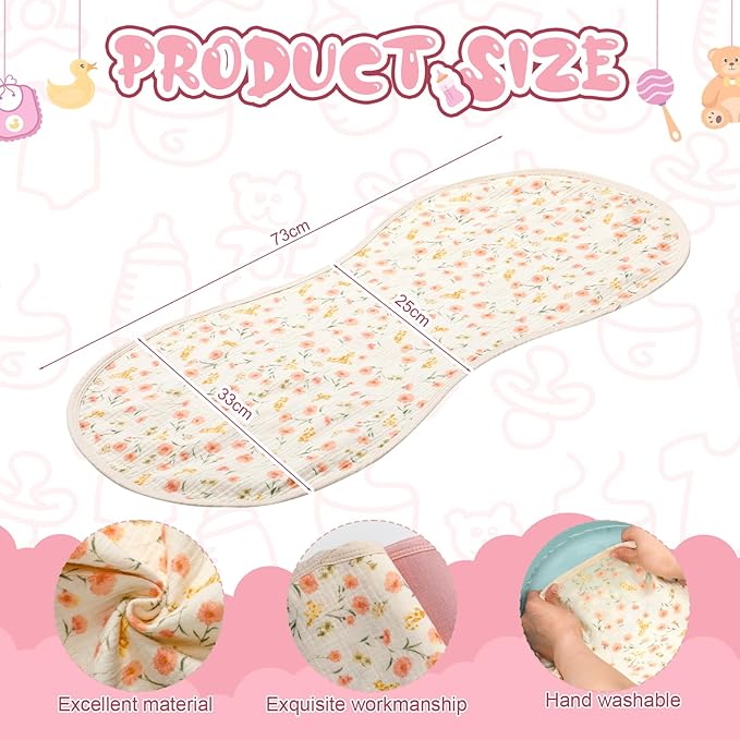 Hahafelt 3 Pcs Changing Pad Liners Fits in Peanut Shape Changing Pad Waterproof Diaper Mats Organic Cotton Peanut Mats are Warm on a Baby's Back, Washable Reusable(Beautiful Style,Pink)