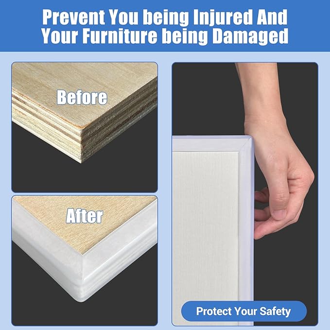 Clear Rubber Edge Trim, Self-Adhesive Clear Edge Guard, Edge Protector for Plywood, Glasses or Flexi-Glass, Silicone Rubber Material, White Color, Fit 3/8"(10mm), Deep U Channel Edge Trim