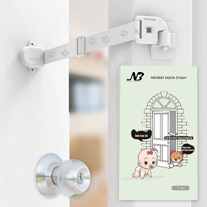 Child Proof Door Lock & Adjustable Cat Door Latch, No Need for Interior Cat Door, Keeps Toddler Out of Litter Box, No-Drill Door Locks for Kids Safety, Easy Adult Access