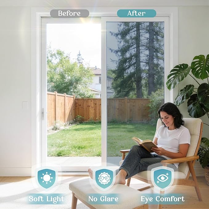 Haton Window Privacy Film One Way Window Tint for Home, Sun UV Blocking Heat Control Reflective Mirror Film, No Glue Static Cling See Out Not in Glass Door Covering, Silver, 29.5" x 78.7"