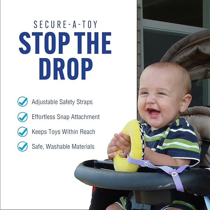 Baby Buddy Secure-a-Toy, Adjustable Pacifier and Teether Strap for Stroller, Highchair, and Car Seat, Navy Red, 2 Pack