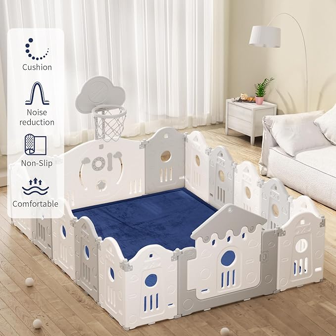 ACOMOPACK Baby Play Mat for Floor 1.3" Thick Memory Foam Play Mat 59"×71" Tummy Time Crawling with Non-slip Bottom for Living Room,Nursery,Soft Velvet Playpen Mats for Kids,Infants（Royal Blue）