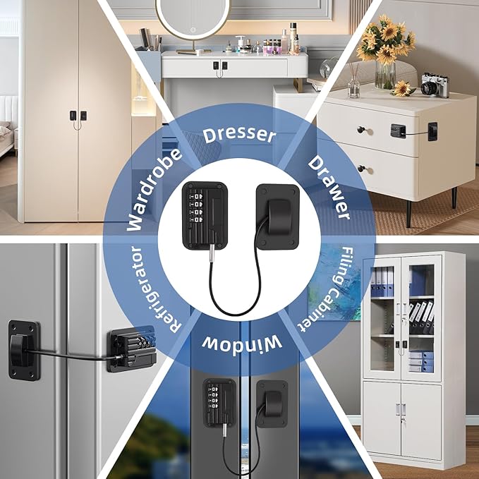 RORMGO Refrigerator Lock, Heavy Duty Fridge Locks for Kids, Freezer Lock with Combination for Refrigerator Drawer Cabinet Safety, Easy to Install No Keys Needed Black, 2 Packs