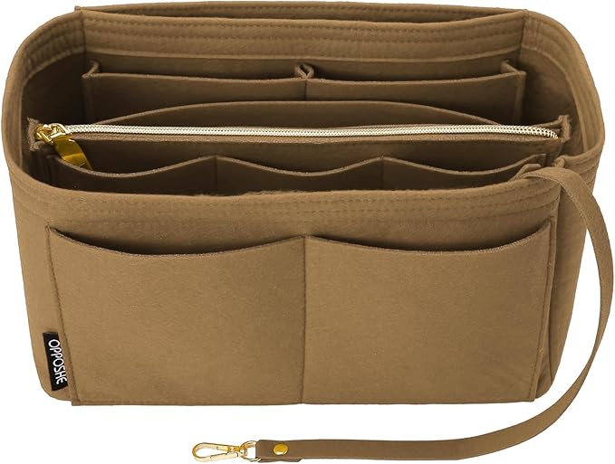 OPPOSHE Purse Organizer Insert for Handbags, Softened Felt Bag Insert Organizer for Tote, Compatible with LV, Coach, MK, Kate Spade, Goyard, Longchamp (Brown, Medium)