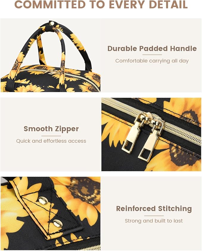 Pritent Diaper Bag Backpack,Baby Essentials Diapers Bag with Pacifier Case,Multipurpose Stylish Large Capacity Travel Backpack for Baby Girl/Boy(M-Sunflower)