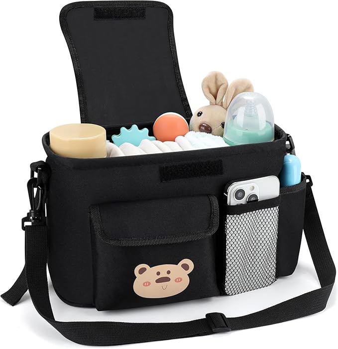 Accmor Universal Stroller Organizer with Cup Holder and Shoulder Strap, Stroller Bag Caddy Organizer Fits for Uppababy, Baby Jogger, Britax Strollers