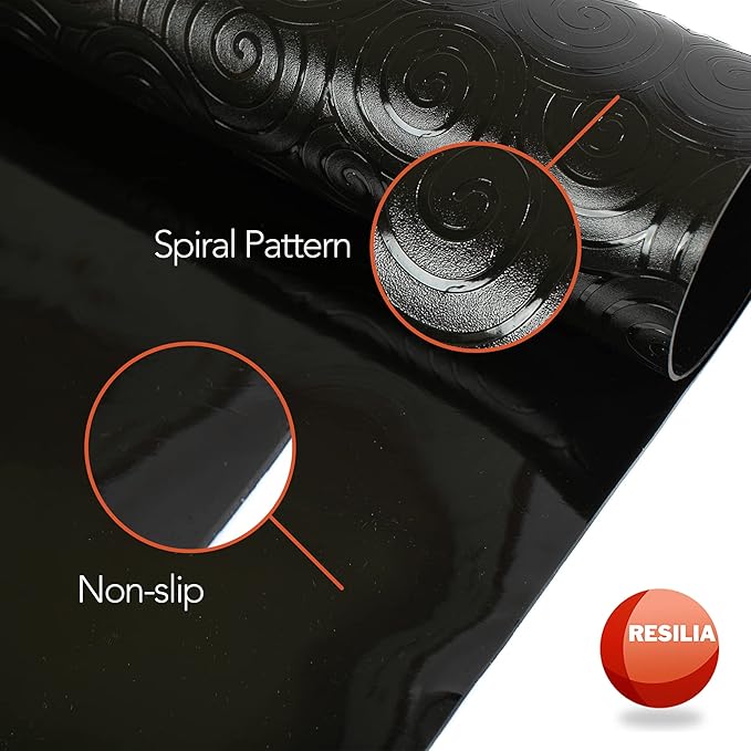 RESILIA - Under High Chair Splat Mat, Premium Heavy-Duty Spill & Splash-Proof, Swirl Spiral Pattern, Vinyl Prevents Stains & Damage from Food, Arts & Crafts, 48 Inch x 48 Inch, Black, Made in The USA