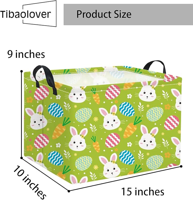 TIBAOLOVER Rectangular Easter Bunny Storage Basket for Kids & Baby - Cute Toy Storage Bin and Organizer - Room Decor