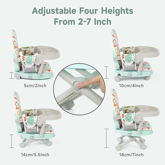 YOLEO Baby High Chair Booster Seat for Dining Table, Foldable High Chairs with Adjustable Heights, Travel Booster Seat with Removable Tray