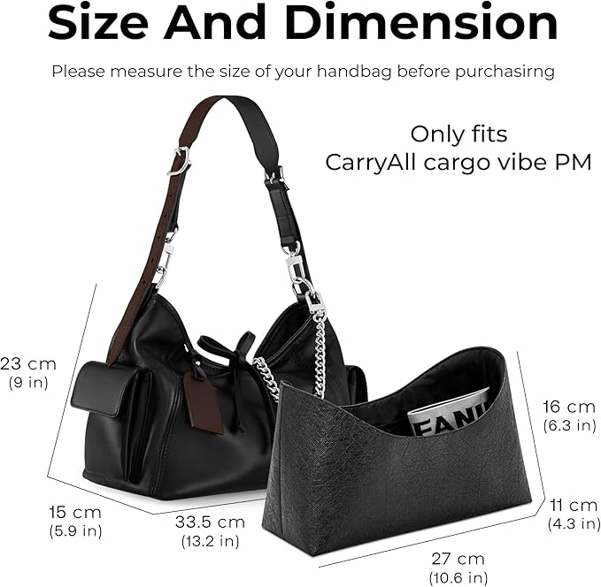 Handbag Organizer Insert for LV CarryAll Cargo Vibe PM,Custom Fit Inside Premium Matte Black Lightweight WaterResistant Purse Insert with Cup Holder Accessories