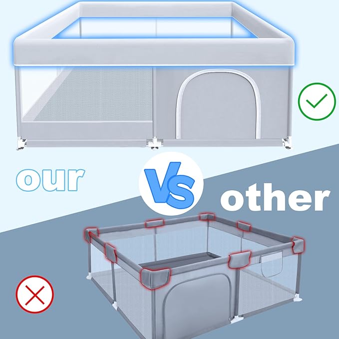 Baby Playpen 50 x 50 Inch Play Pen Playards, Playpen for Babies and Toddlers, Baby Playard for Indoor & Outdoor Active Center Game Fence, with Skin-Friendly Fabric and Soft Breathable Mesh Grey